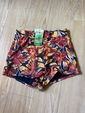 Women's Floral High-Rise Bike Shorts - Black with Rust & Mustard Floral